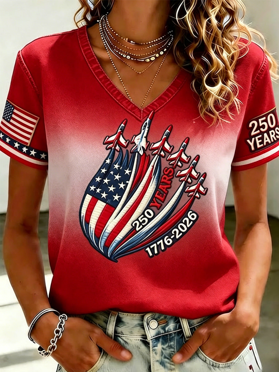 Women's Casual USA 250th Celebration Print Short Sleeve T-shirt