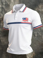 Men's Retro Patriotic Color Block Short Sleeved Lapel Shirt