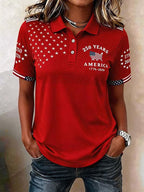 Women'S Casual American Independence Day Printed Polo Shirt Short Sleeved