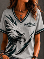Women'S Retro Rugby Eagle Printed Casual T-Shirt