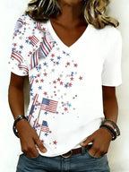 Women's USA Flag Star Patriotic V-Neck T-Shirt