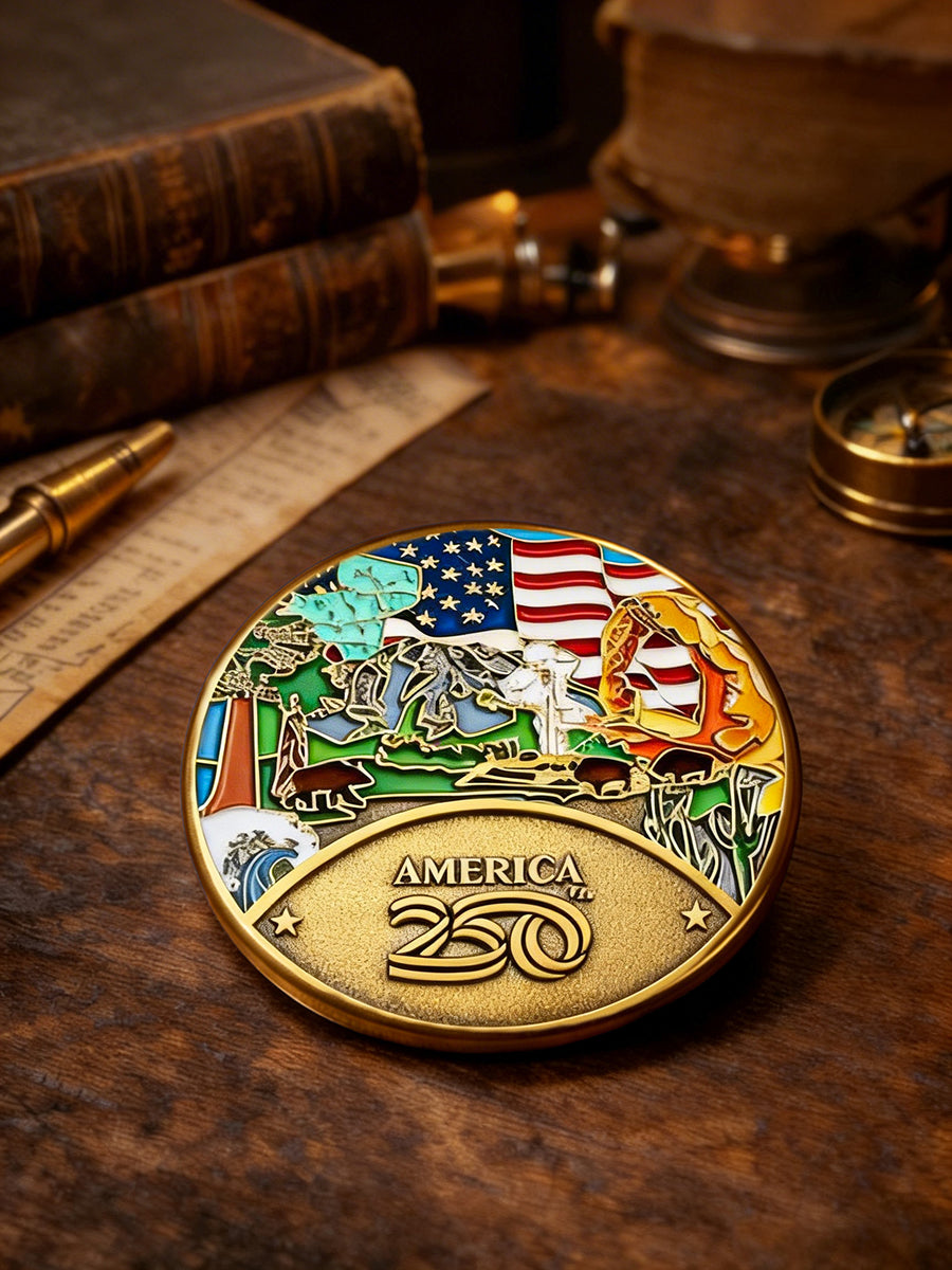 America 250th Anniversary US Landmarks & Map Pin Badge