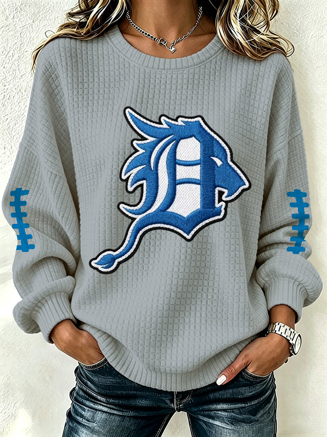 Women's Football Print Crew Neck Check Sweatshirt