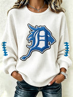 Women's Football Print Crew Neck Check Sweatshirt