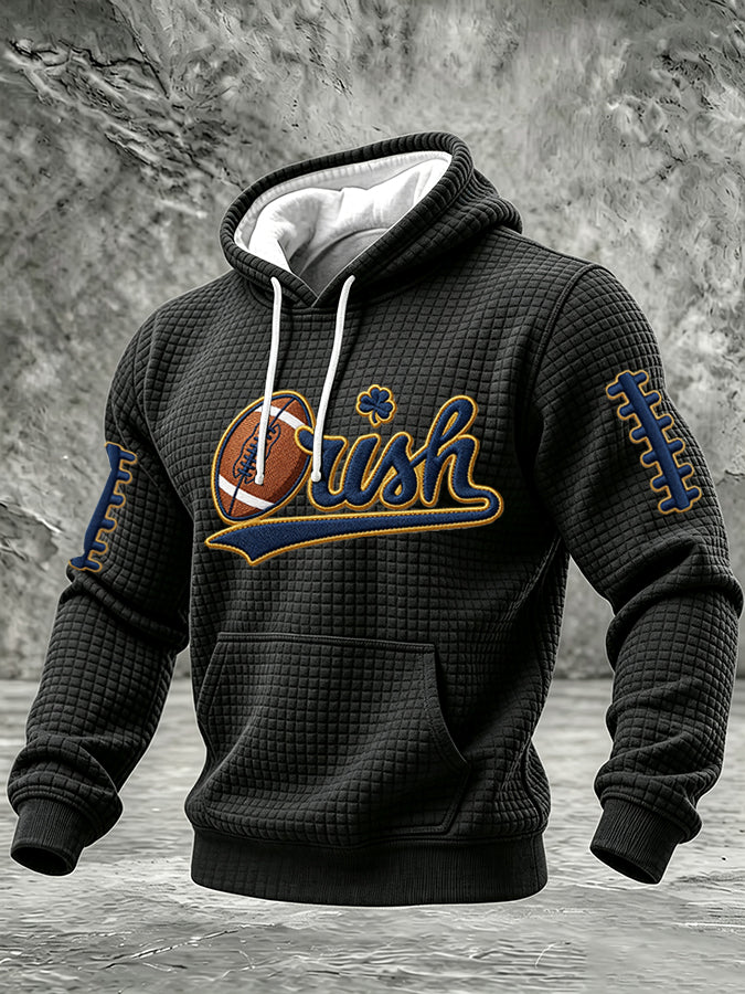 Men's College Rugby Team Printed Waffle Casual Hoodie