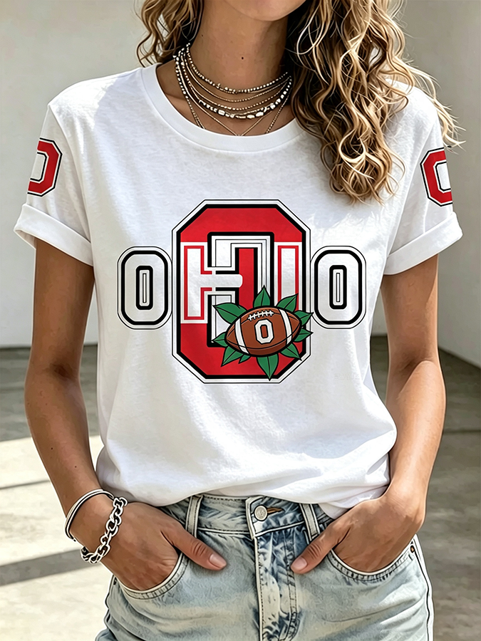 Ladies' Rugby Printed Round Neck T-Shirt