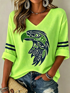 Women'S Seattle Football Vintage Fashion Printed Waffle T-Shirt