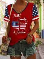 Vintage 3D Printing V Neck Short Sleeve T-shirt