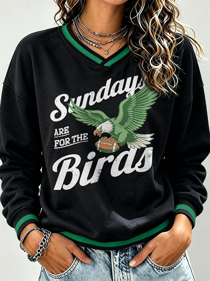 Women's Football Print V-Neck Color Block Sweatshirt