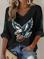 Women'S Football Print Waffle  Top