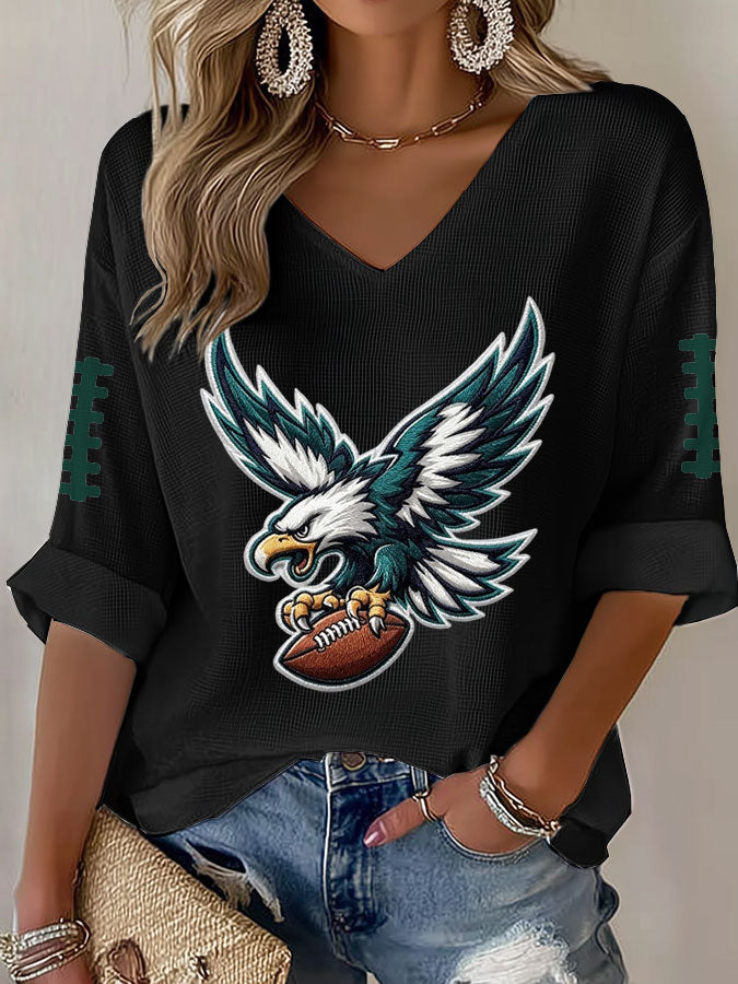 Women'S Football Print Waffle  Top