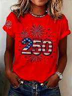 Women's Casual Independence Day (Flag) Crew Neck Short Sleeve T-shirt