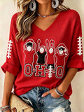 Women'S College Rugby Printed Waffle V-Neck Top