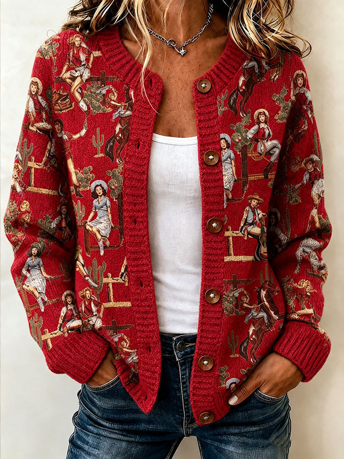 Women's Western Printed Knitted Cardigan
