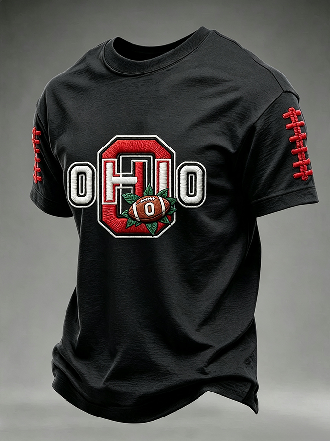Men'S Rugby Printed Round Neck T-Shirt
