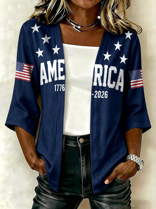 1776 Independence Day Women's Flag Printed Casual Cardigan