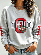 Women'S Embroidered Rugby Round Neck Top