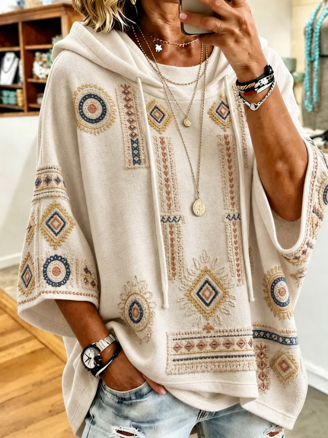 Women’S Retro Western Style Print Hoodie
