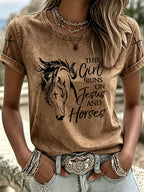 Women's This Girl Runs On Jesus And Horses Printed Casual T-Shirt