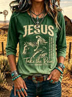 Women'S Western-Style Retro Faith Print  T-Shirt