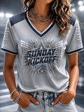 Women's Football SUNDAY KICKOFF Printed V-neck T-shirt