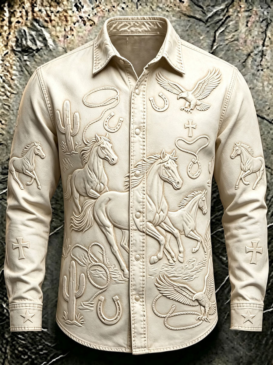 Men's Western-style Ethnic Print Long-Sleeved Shirt