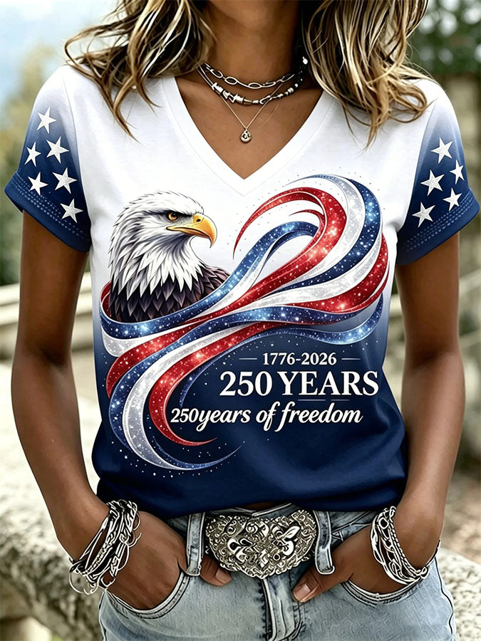 Women'S Retro Independence Day Relief Printed Casual Short Sleeved T-Shirt