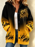 Women'S Football Printed Casual Knitted Hooded Cardigan