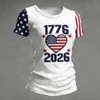 Women's American Flag Raglan Sleeve Embroidered 1776-2026 T-Shirt