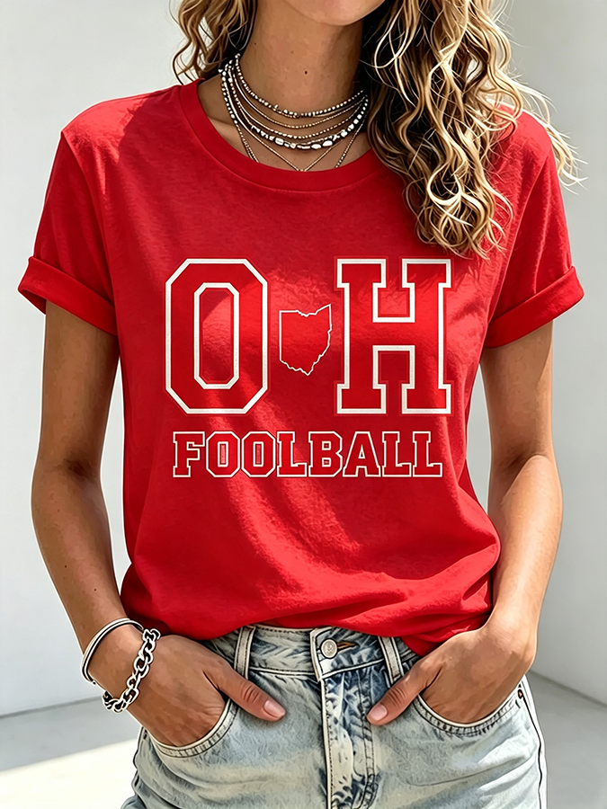 Women'S Rugby Printed Round Neck T-Shirt