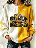 Women'S Football Fan Waffle Long Sleeved Round Neck Sports Shirt