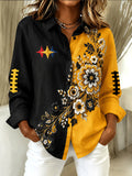 Women's Football Print Lapel Long Sleeve Shirt