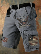Men'S Retro American Independence Day Anniversary Printed Workwear Shorts (Excluding Waistband)
