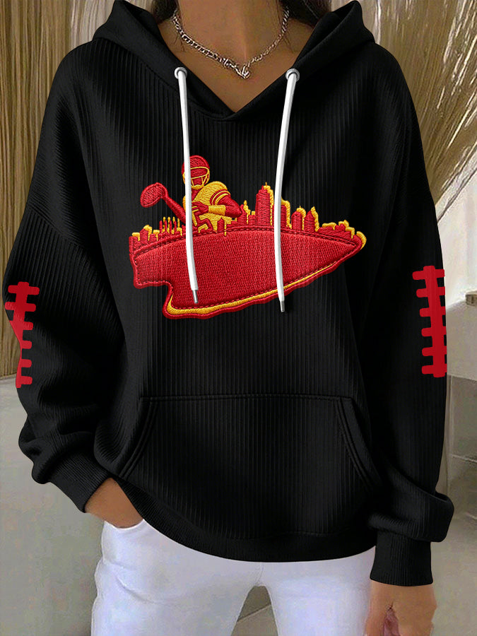 Women'S Football Print Hooded Sweatshirt