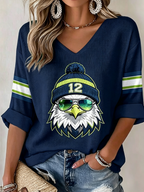 Women'S Seattle Football Vintage Fashion Printed Waffle T-Shirt