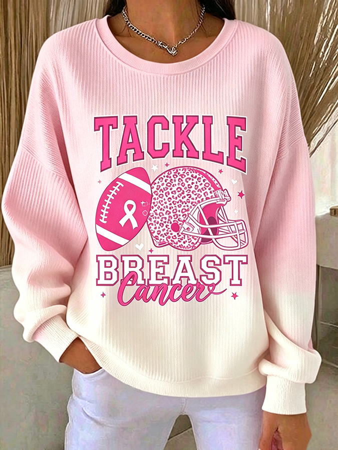 Women'S Rugby Inspirational Slogan Round Neck Knitted Sweatshirt