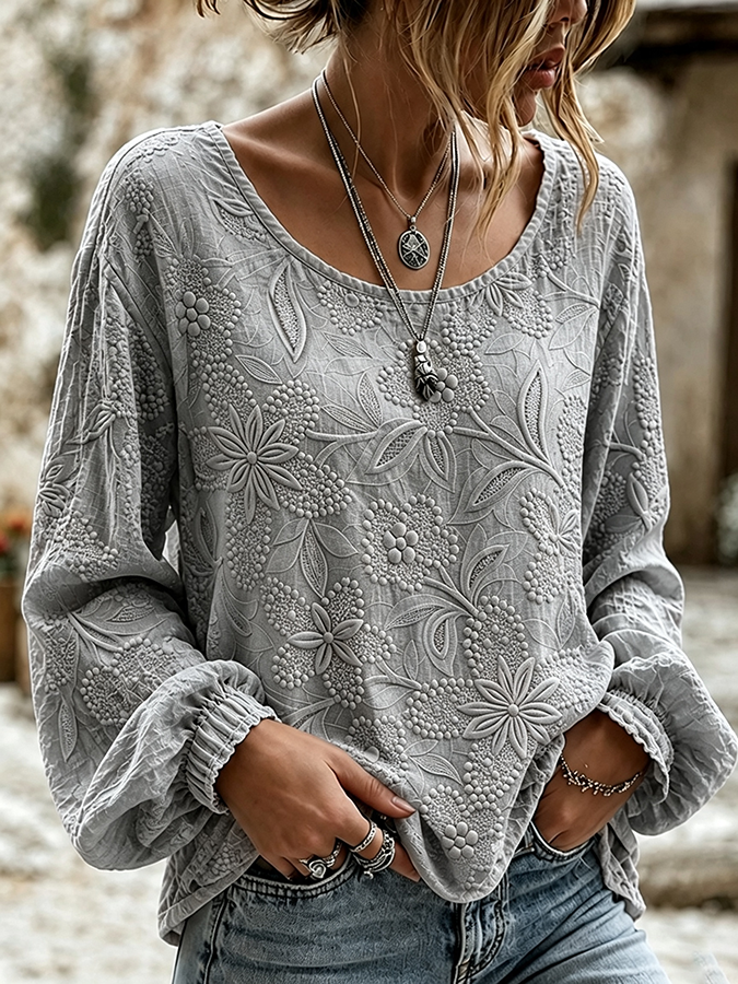 Women'S Plant Flower Printed Cotton And Linen Shirt