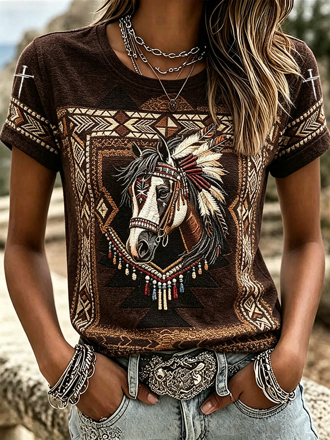 Women's Retro Western Faith Print T-shirt