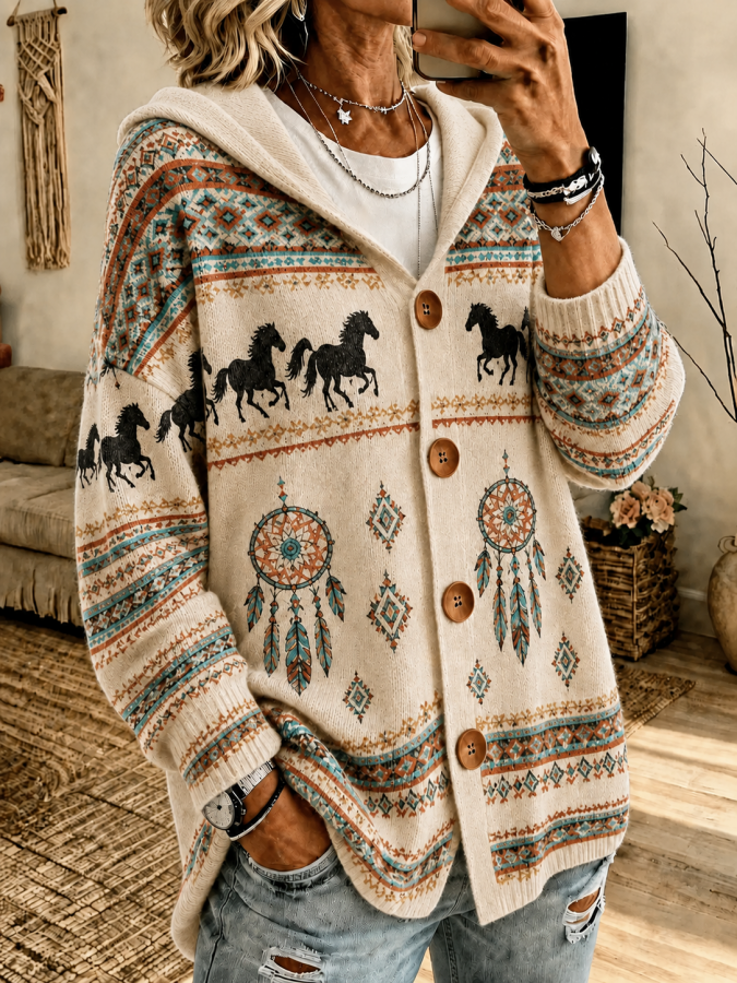 Women'S Vintage Western Style Long Sleeved Cardigan