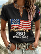 Women'S America Flag Printed Casual Cotton Linen Short Sleeved Shirt