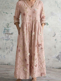 Women'S Cotton Hemp Flowers Love Their Own Printed Dress