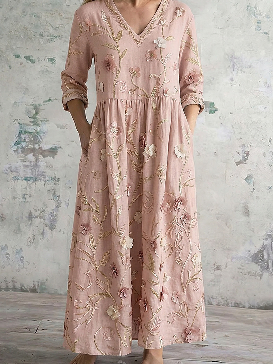 Women'S Cotton Hemp Flowers Love Their Own Printed Dress