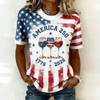 Women'S Casual American Independence Day 250Th Anniversary Founding Celebration Commemorative Print Round Neck Short Sleeved T-Shirt
