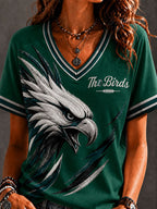 Women'S Retro Rugby Eagle Printed Casual T-Shirt