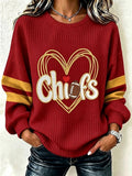 Women's Football Print Crew Neck Check Sweatshirt
