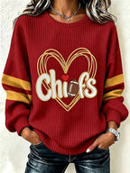 Women's Football Print Crew Neck Check Sweatshirt