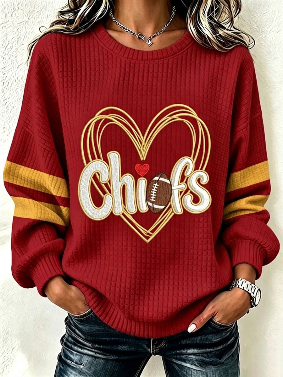 Women's Football Print Crew Neck Check Sweatshirt