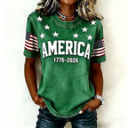 Women's 1776 Independence Day Flag Print Casual T-shirt