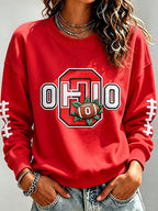 Women'S Embroidered Rugby Round Neck Top