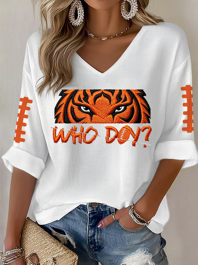 Women'S Football  Print Waffle  Top